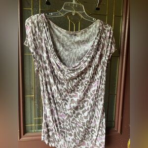 Apt. 9 Gray and White Draped Cap Sleeve Blouse